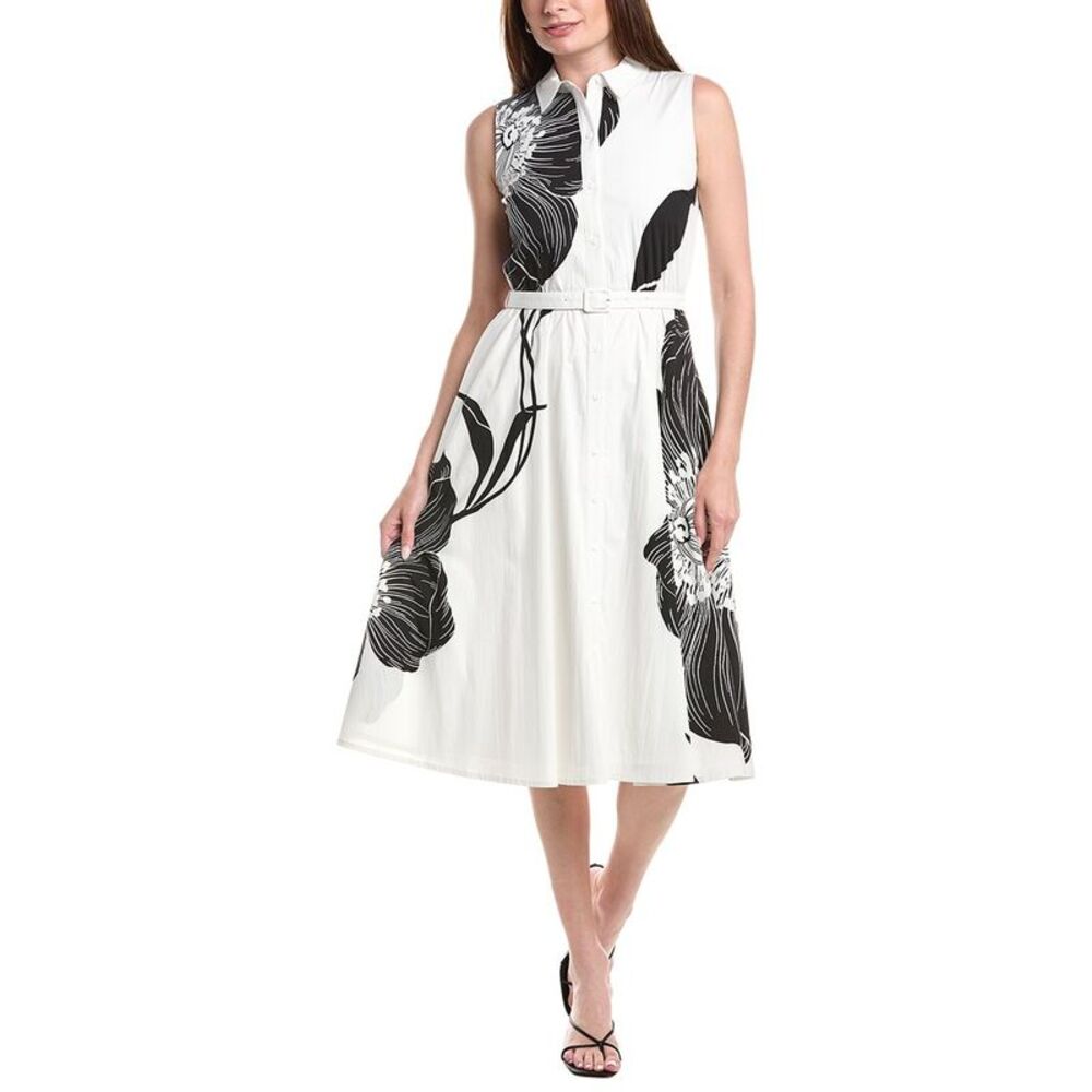 T Tahari Womens  Split Neck Fit & Flare Dress, Red